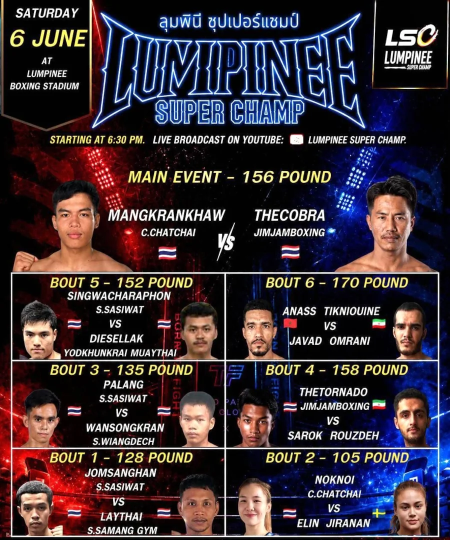 Lumpinee Super Champ Fight Card 6 June 2026